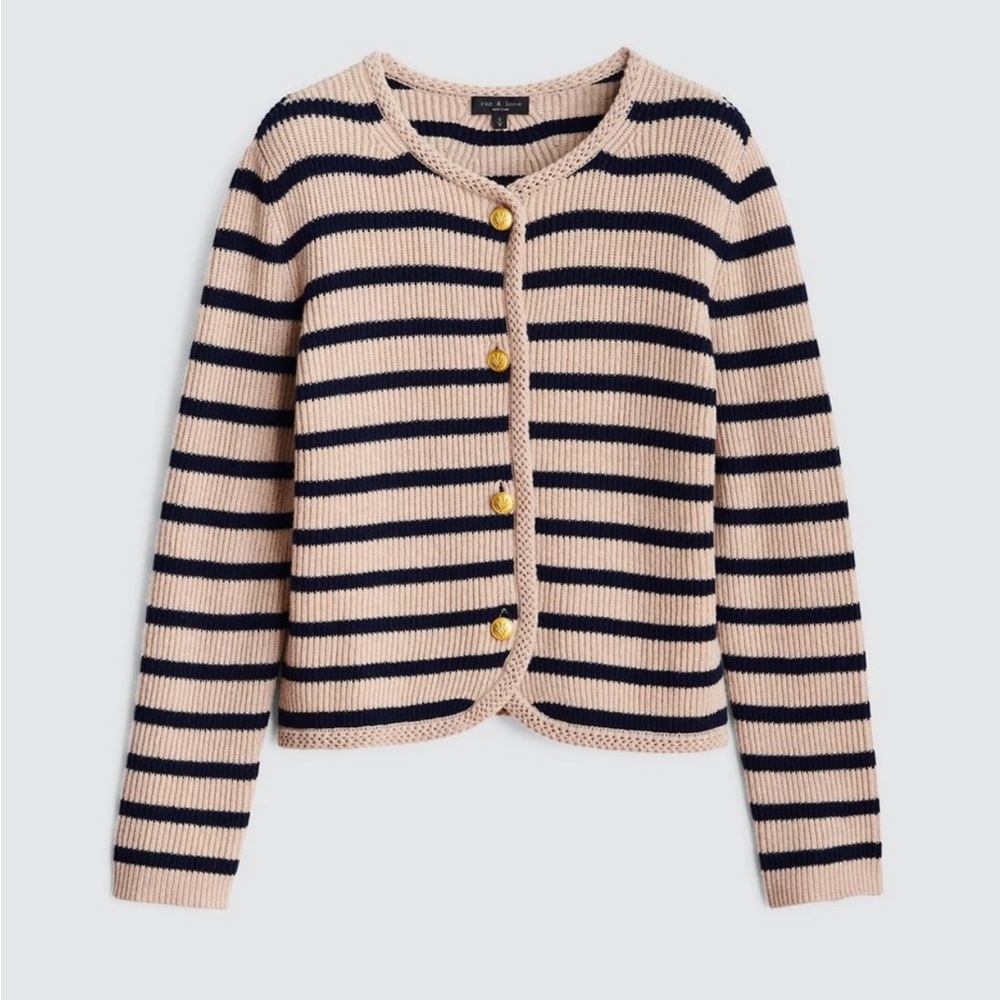 rag & bone Striped Navy and Cream Cardigan